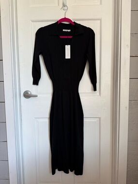 Unsubscribed Black Polo Knit Midi Dress with 3/4 Sleeves.  NWT